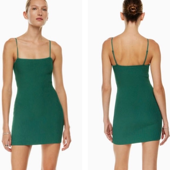 Aritzia Dresses & Skirts - Aritzia Babaton Sculpt Knit Ribbed Mini Dress In Gloss Green